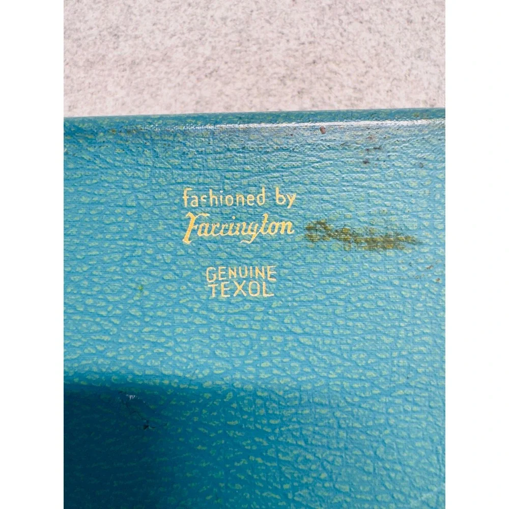Vintage Farrington Jewelry Box Teal Blue Pink‎ Satin Mid Century Vanity Case